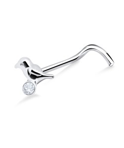 Bird Stone Shaped Silver Curved Nose Stud NSKB-326